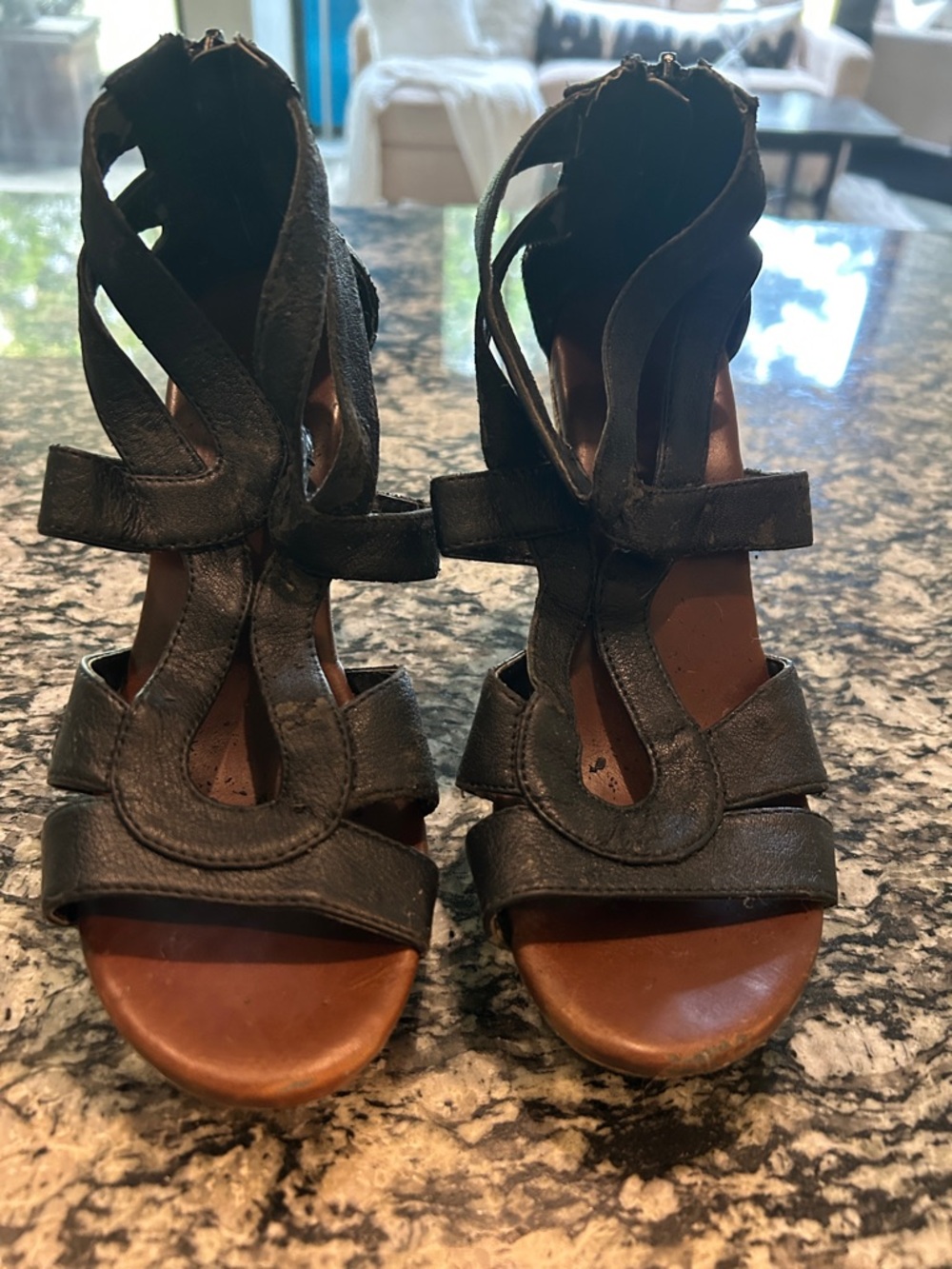 Women's Black Strappy Leather Sandals